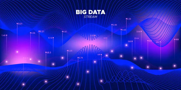 Glow Big data ström. Blå partikel matris — Stock vektor