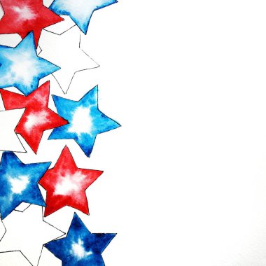 Beyaz mavi kırmızı yıldızlar, suluboya, bağımsızlık günü, bayraklar, boşaltmak, vatanseverlik kavramı Ulusal renkleri