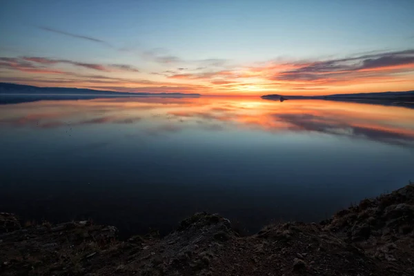 Fantastic Fascinating Delightful Unforgettable Shining Gold Sunrise Lake Baikal — Stock Photo, Image