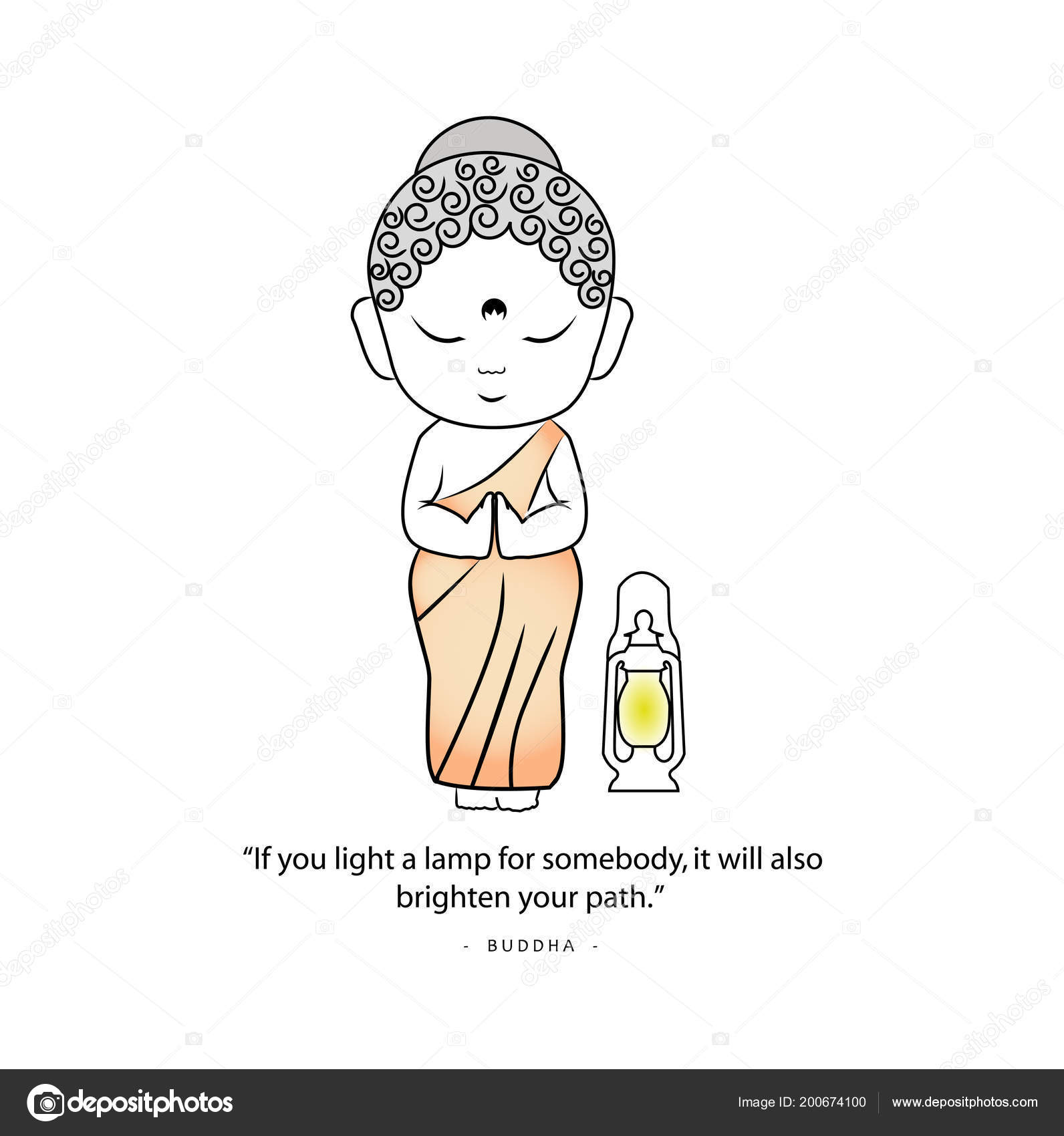 Søte Lille Buddha Med Sitat stockvektor © shawlin #200674100, image size:1592x1700