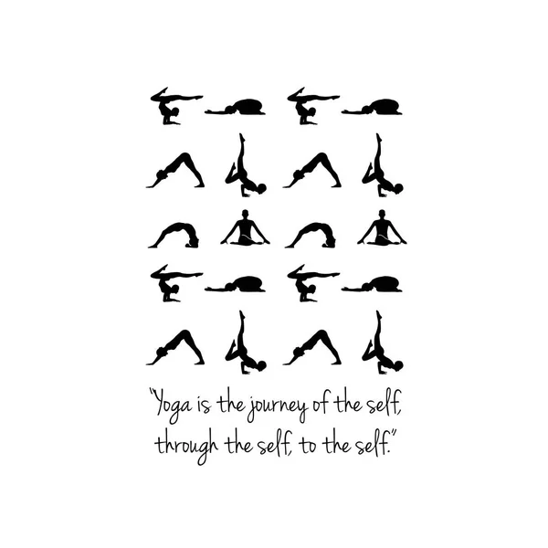 Zitat Über Yoga Und Silhouette Von Menschen Verschiedenen Posen — Stockvektor