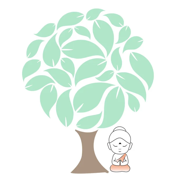Buddha meditating under a 'Bodhi' (sacred fig tree) tree, under which he received enlightenment. — Stock Illustration Buddha Meditating Bodhi Sacred Fig Tree Tree Which Received Enlightenment Stock Illustration