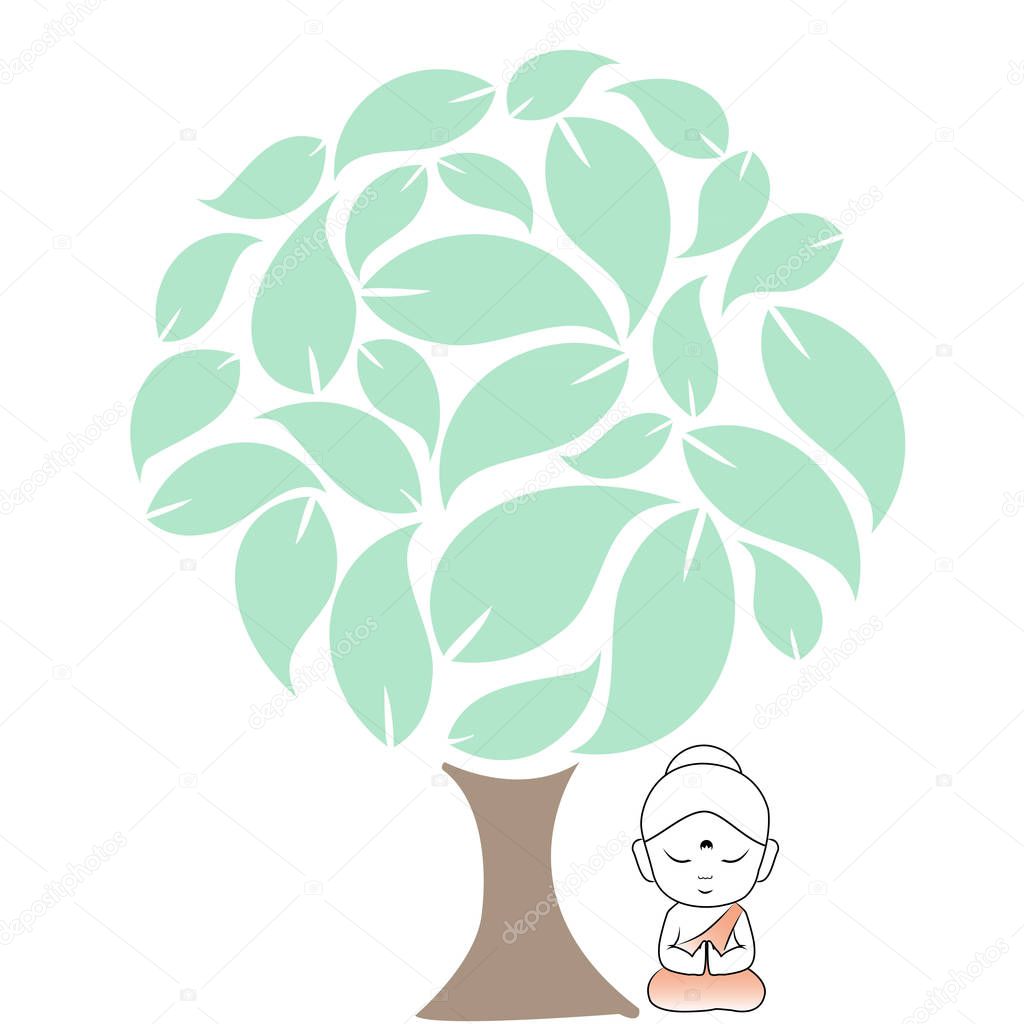 Buddha meditating under a 'Bodhi' (sacred fig tree) tree, under which he received enlightenment.