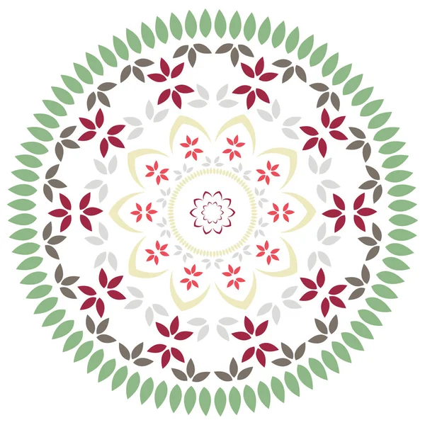 Mandala Radial Feuilles Fleurs — Image vectorielle