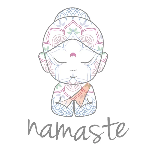 Buda Lindo Que Envía Saludos Palabra Namaste Saludo Respetuoso También — Vector de stock