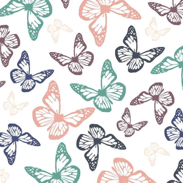 飞蝴蝶在柔和的平静粉状柔和的颜色 — 图库矢量图片