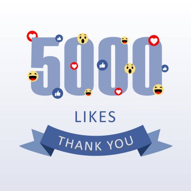 5000 seviyor teşekkürler emoji ve kalp-sosyal medya Şükran ecard