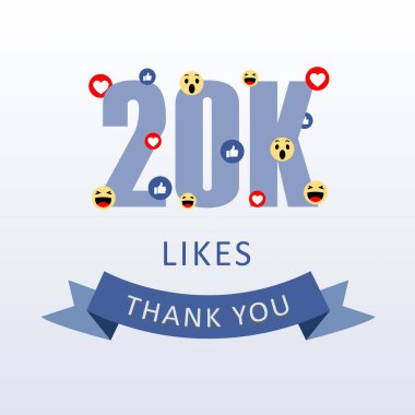 20 k seviyor teşekkürler emoji ve kalp-sosyal medya Şükran ecard