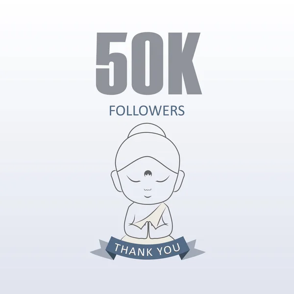 Kleiner Mönch Zeigt Dankbarkeit Für 50K Follower Den Sozialen Medien — Stockvektor