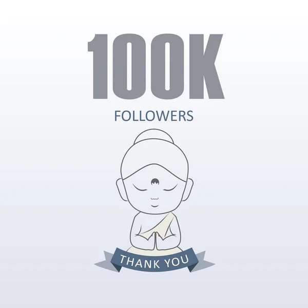 Little Monk Pokazując Wdzięczność 100000 Obserwujących Mediach Społecznościowych Dziękujemy Little — Wektor stockowy