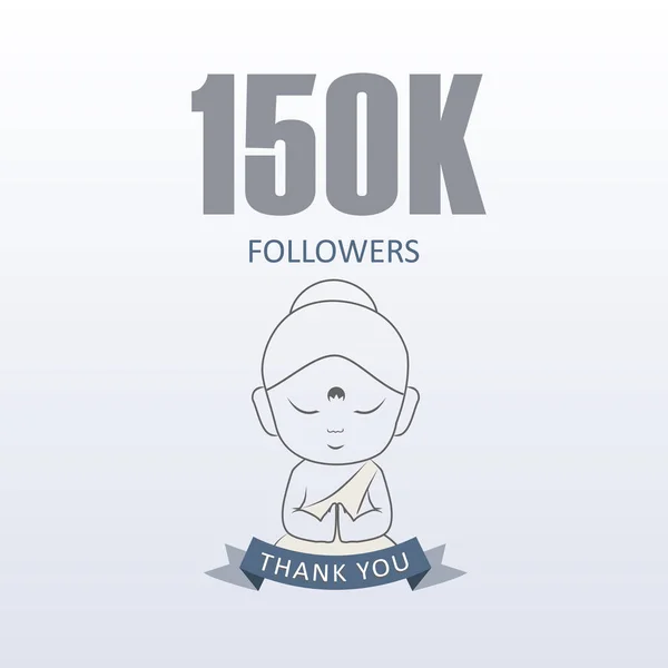 Little Monk Pokazując Wdzięczność 150K Zwolenników Mediach Społecznościowych Dziękujemy Little — Wektor stockowy