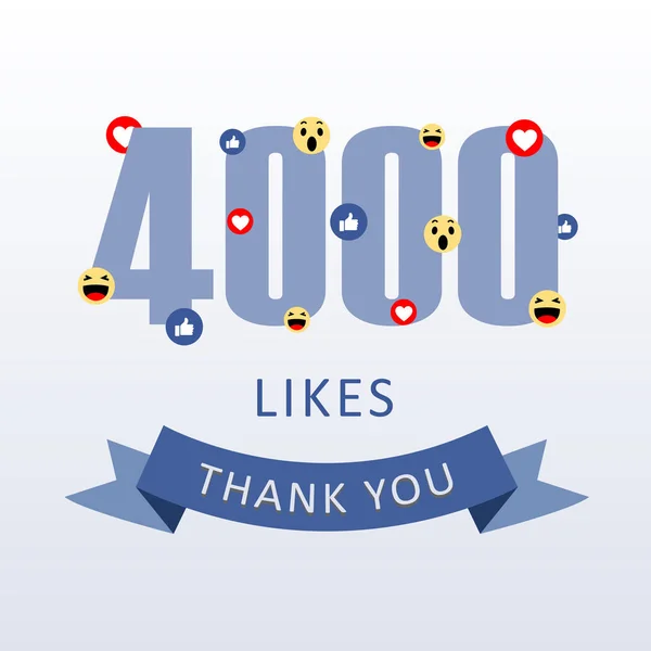 4000喜欢感谢数字与情感和心 社交媒体感谢卡 — 图库矢量图片