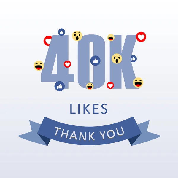 40K Piace Grazie Numero Con Emoji Cuore Social Media Gratitudine — Vettoriale Stock