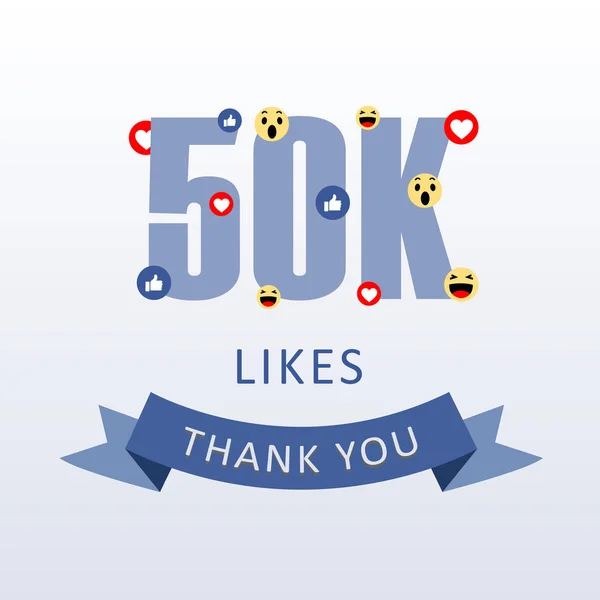 50K Gusta Gracias Número Con Emoji Corazón Tarjeta Agradecimiento Las — Archivo Imágenes Vectoriales