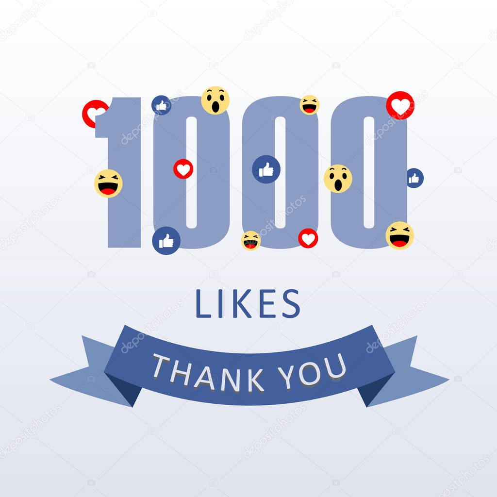 1000 Likes Thank you number with emoji and heart- social media gratitude ecard