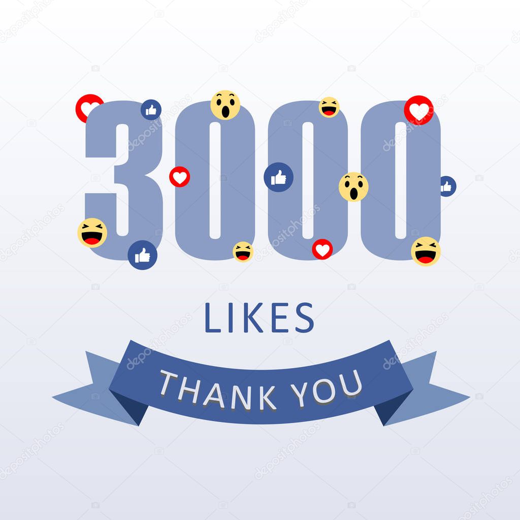 3000 Likes Thank you number with emoji and heart- social media gratitude ecard