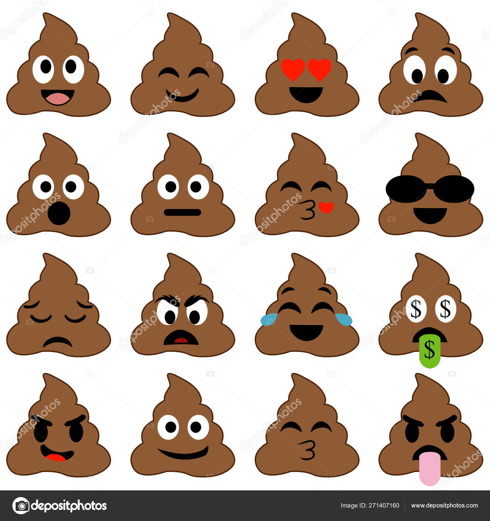 Set Cute Poop Happy Poop Emoji Emotional Piles Poop Stock Vector Image ...