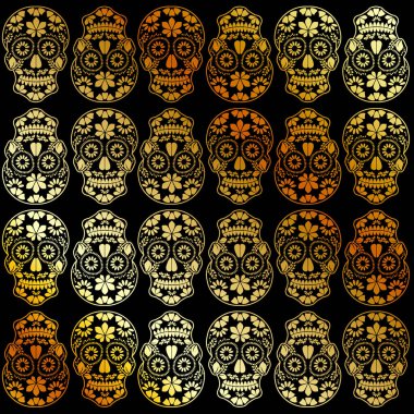Altın calavera çiçek kafatasları- Meksika şeker kafatasları