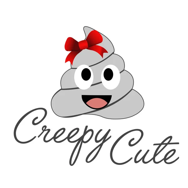 Creepy Cute Biały Poop Czerwonym Łuku — Wektor stockowy