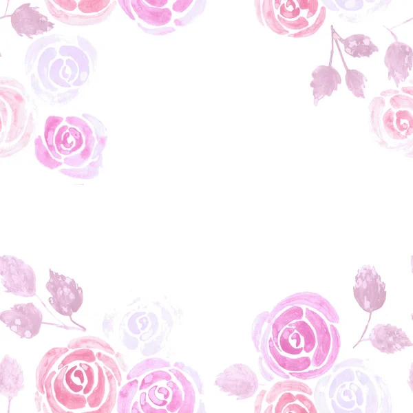 Akvarel Růžovou Květinovou Skládku Nebo Rám — Stock fotografie