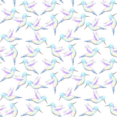 Yanardöner tüyleri ile sevimli sinekkuşu- kuş dikişsiz suluboya kuşlar boyama arka plan