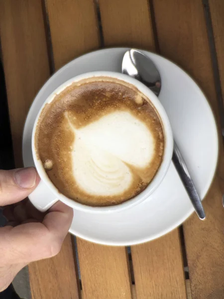 Overhead View Cappuccino Heart Shaped Foam — Stock Photo, Image