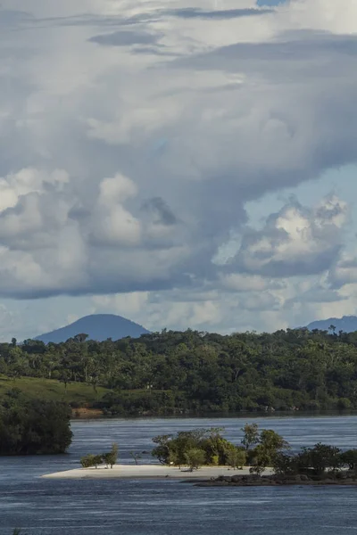 Piccola Isola Con Sabbia Alberi Nel Fiume Rio Negro Cielo — Foto Stock