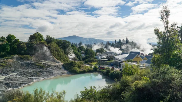 Interessantes Whakarewarewa Mori Dorf Geothermischen Tal Neuseeland — Stockfoto