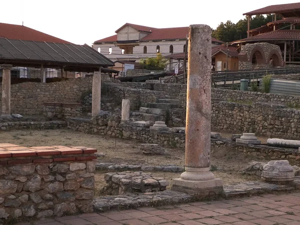 Antiguas Columnas Ruinas Área Plaoshnik Ochrid Macedonia Concepto Viajes Arquitectura — Foto de Stock