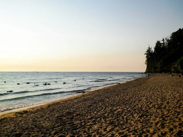 Рассвет Над Орловским Скалом Красивый Песчаный Пляж Берегу Балтийского Моря — стоковое фото