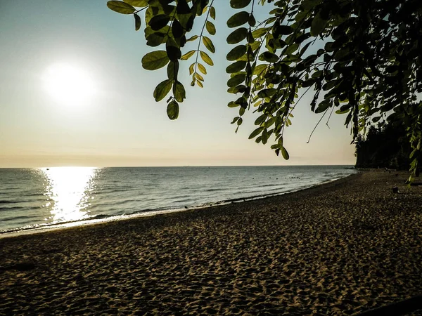 Bella Vista Sul Tramonto Sul Mar Baltico Spiaggia Sabbia Gdynia — Foto Stock