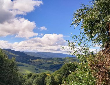 Güneşli bir günde Polonya Bieszczady Dağları 'nın güzel manzarası. Karpatların güzelliğini keşfetmek.
