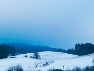 Kashubia 'da kış manzarası. Kuzey Polonya.