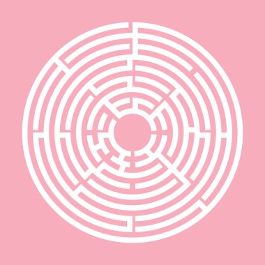 Pembe ve beyaz daire labirent, labirent, çocuklar için çocuk oyun bilmece, bulmaca bir giriş ve bir çıkış ile.
