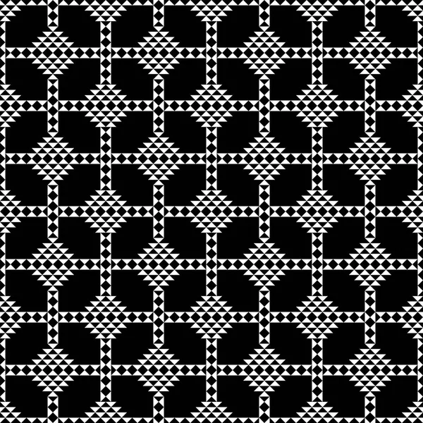 シームレスな黒と白の三角形モザイク パターン 抽象的な幾何学的な三角形の背景 — ストックベクタ