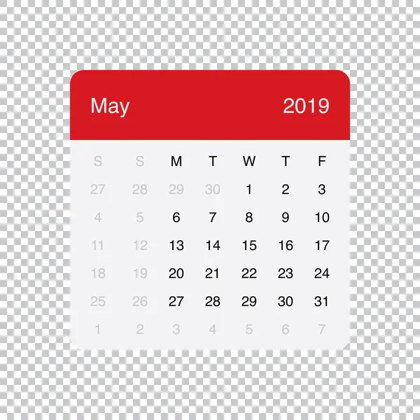 Calendário Maio 2019 Clean Minimal Table Design simples. Semana começa na segunda-feira . — Vetor de Stock