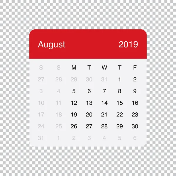 Calendário Agosto 2019 Clean Minimal Table Simple Design. Semana começa na segunda-feira . — Vetor de Stock