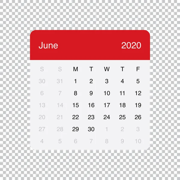 Calendar June 2020 Clean Minimal Table Simple Design. Week Starts on Monday. — Stock Vector