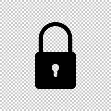 Saydam arka planda izole edilmiş kilit simgesi düz stil, Güvenlik asma kilit sembolü vektör çizim tasarımı.