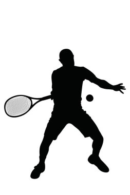 Profesyonel bir spor turnuvasında bir tenis oyuncusunun silüeti. Erkek bir sporcunun raketle topa vuruşu.