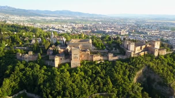 Aerial View Alhambra Palace Beautiful Day Granada Spain — Stock Video