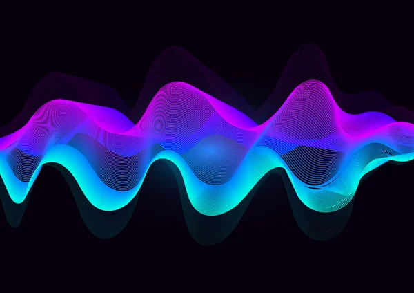 Wave of the many colored lines. Abstract wavy stripe on a black background isolated. Creative line art.
