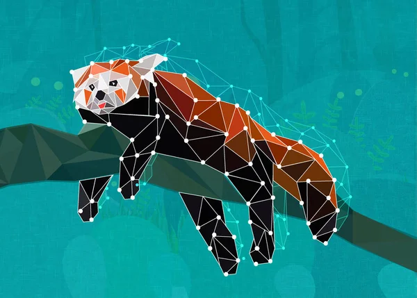 Panda Vermelho Baixo Polly Triângulos Linhas Pontos Ilustrayion Poligonal — Fotografia de Stock