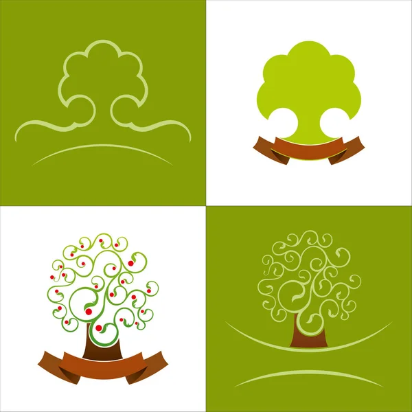 Logo Verde Vectorial Ilustración Árboles Estilizados — Vector de stock