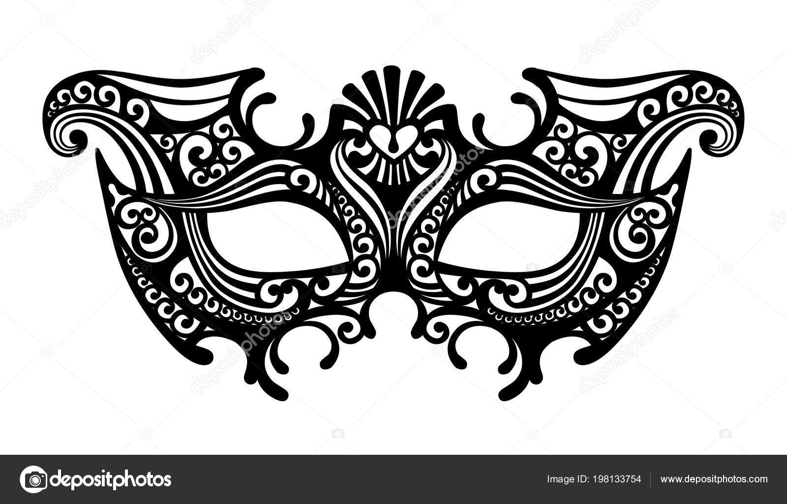 Black Silhouette Decorative Carnival Venetian Mask Isolated White