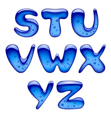Mavi jelatin, buz ve karamel alfabe harfler üzerinde beyaz izole kümesi. Vektör çizim