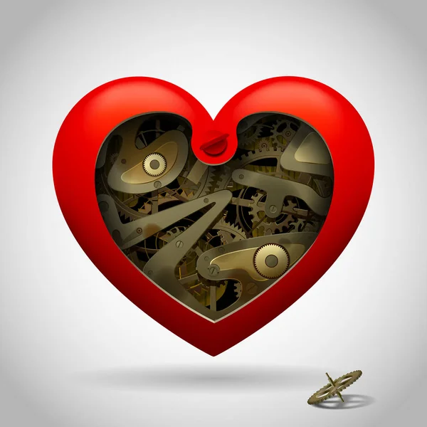 Άνοιξε Κόκκινη Καρδιά Μηχανισμό Γραναζιών Μέσα Απομονωμένα Λευκό Αγάπη Σύμβολο — Διανυσματικό Αρχείο
