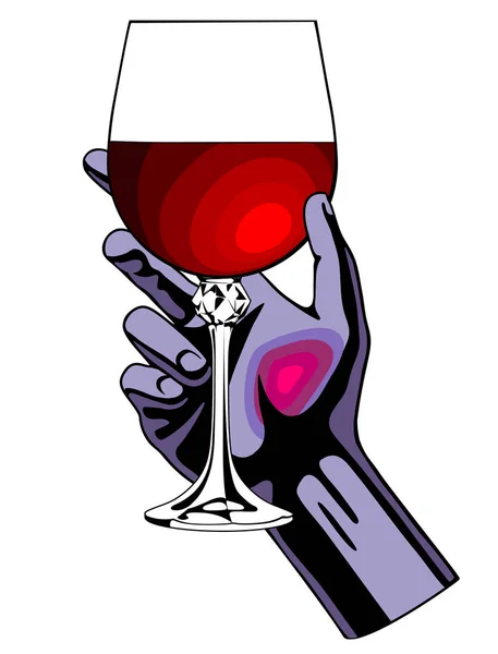 Hand Hält Das Glas Mit Rotwein Isoliert Auf Weiß Cartoon — Stockvektor