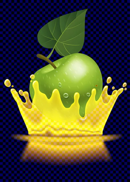 Green Apple Transparent Splash Crown Juice Vector Illustration — Stock Vector