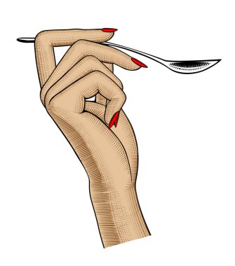 Woman's hand with a spoon isolated on white clipart
